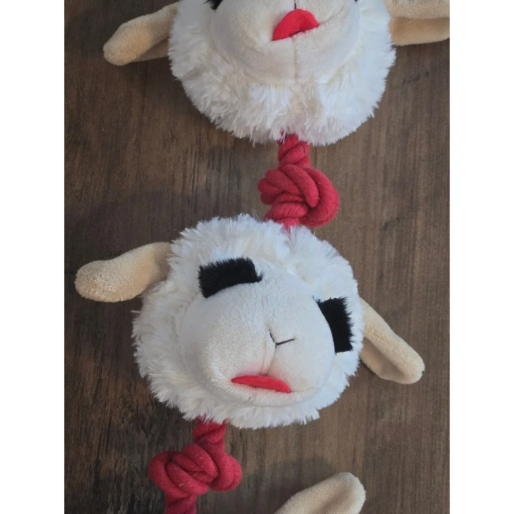 Lamb Chop Plush 3 Head Rope Dog Toy DreamWorks Shari Lewis White Red 2024